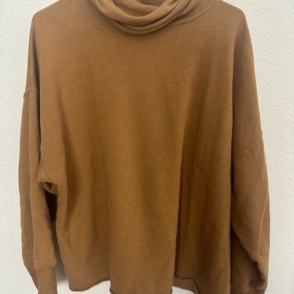Aerie Women’s Cowl Neck Sweater L Mustard Yellow, Oversized, Pullover Sweatshirt